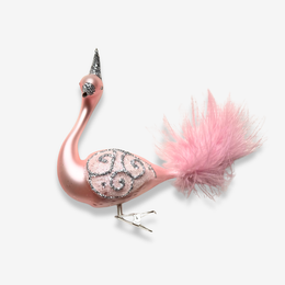 Pink Feather Tailed Clip-on Swan Ornament