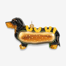 Dachshund Hot Dog Glass Ornament