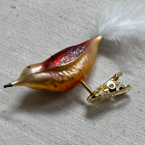 Nostalgic Beige & Brown Glitter Bird Clip-On Ornament