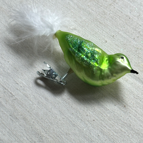Nostalgic Light Green Feather Tailed Bird Clip-On Ornament