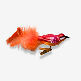 Orange Feather Tailed Clip-on Bird Ornament