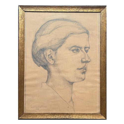 20th Century Portrait Drawing in Antique Frame