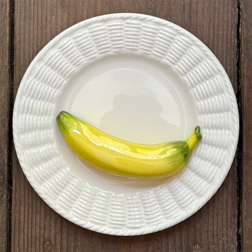 Trompe L'oeil Banana Plate with Basket-Weave Rim