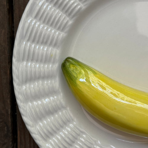 Trompe L'oeil Banana Plate with Basket-Weave Rim