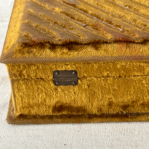 19th Century American Velvet Flocked Golden Brown Jewelry Box