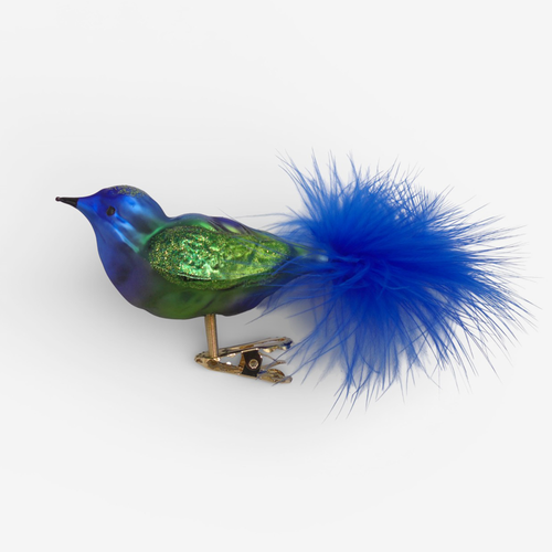 Blue Feather Clip-on Bird Ornament