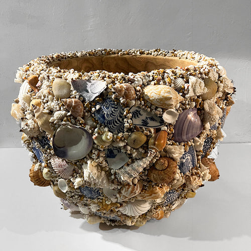 Shell and Ceramic Shards Encrusted Vessels by Christopher D. Bassett