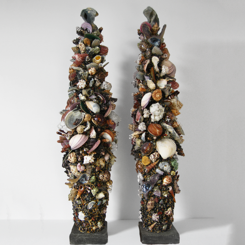 Slender Shell and Mineral Topiary Pair by Christopher D. Bassett