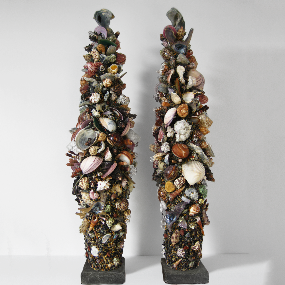 Slender Shell and Mineral Topiary Pair by Christopher D. Bassett