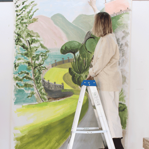 "Lake Como Villa Babianello I" Painted Backdrop by Virginia Johnson