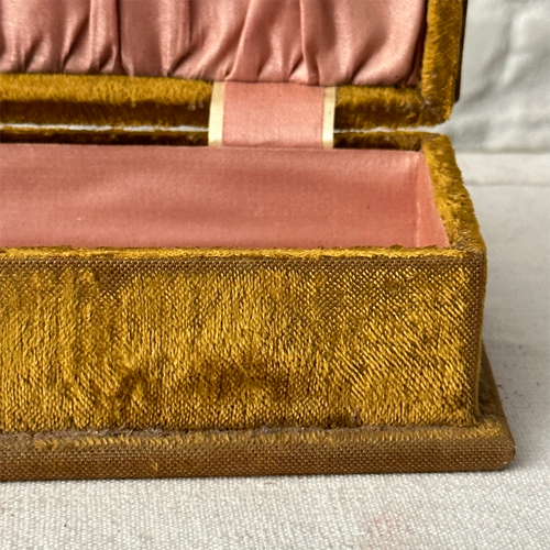 19th Century American Velvet Flocked Golden Brown Jewelry Box