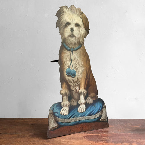 Vintage Wrought Iron Fireplace Tool Holder with Painted Dog