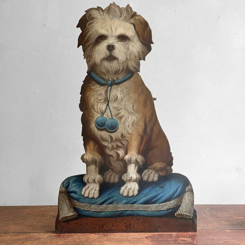 Vintage Wrought Iron Fireplace Tool Holder with Painted Dog