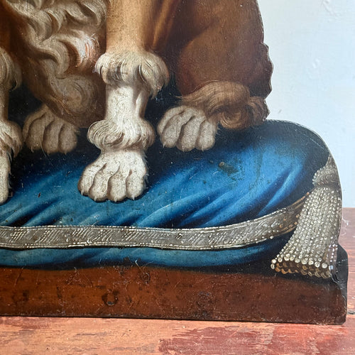 Vintage Wrought Iron Fireplace Tool Holder with Painted Dog