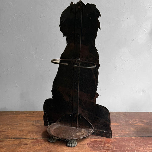 Vintage Wrought Iron Fireplace Tool Holder with Painted Dog
