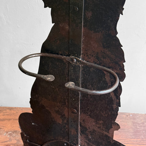 Vintage Wrought Iron Fireplace Tool Holder with Painted Dog