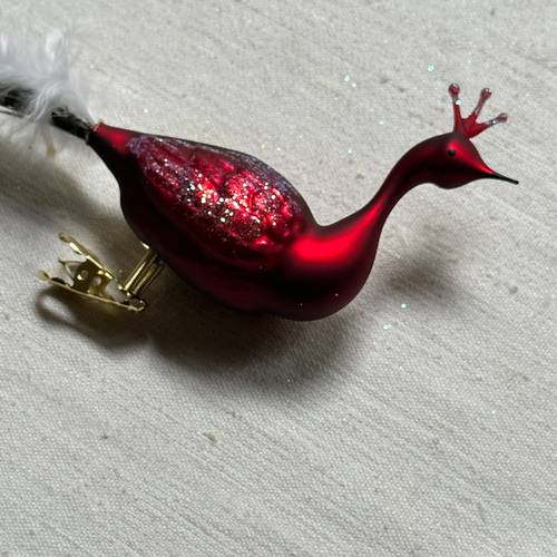 Nostalgic Red Feather Tailed Peacock Clip-On Ornament