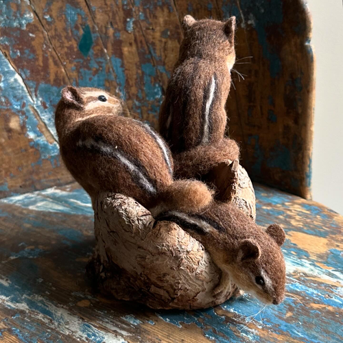 Needle Felted Chipmunk Trio