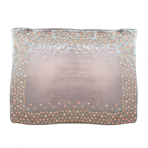 Happy Flower Frame Embroidered Silk Velvet Throw in Lavender