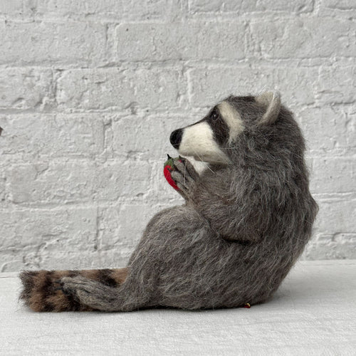 Needle Felted Raccoon with Strawberry