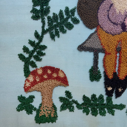 Vintage Framed Gnome and Mushroom Embroidery