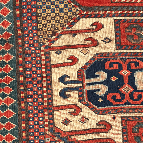 Custom Antique Kazak Rug Ottoman