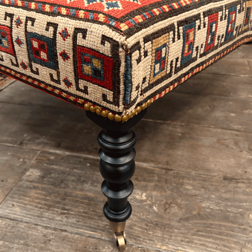 Custom Antique Kazak Rug Ottoman