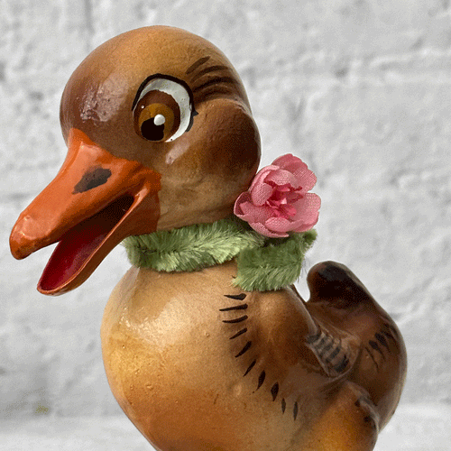Ino Schaller Papier-Maché Duck with Pink Flower Necktie