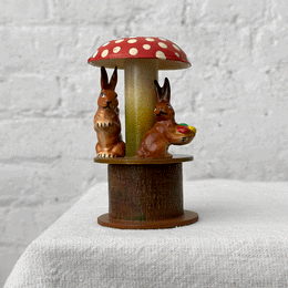 Ino Schaller Papier-Maché Mushroom Candy Box with Rabbits