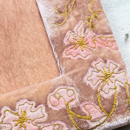 Azura Silk Velvet Embroidered Tabletop Frame in Pink Quartz