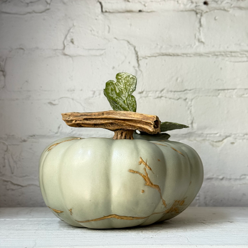 Large Porcelain Crown Prince Squash with Leaf