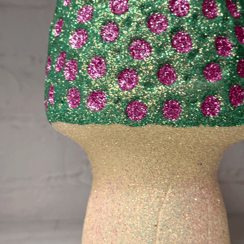 Glitter Morel Mushroom in Mink with Many Pink Dots