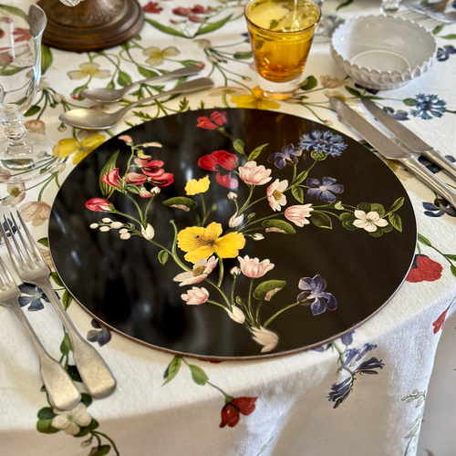 Summerill & Bishop x John Derian 'Wildflower' Round Cork-Backed Placemat in Black