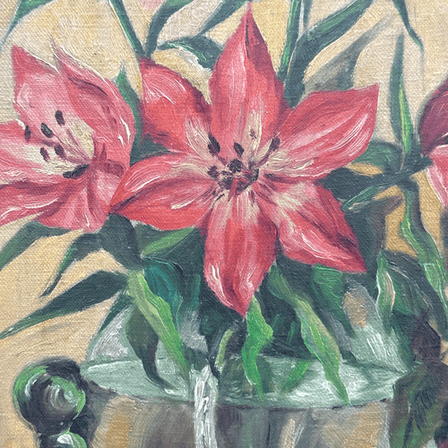 Mid 20th Century Dutch Red Lily Floral Still Life Painting