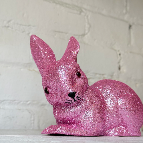 Ino Schaller Lying Glitter Bunny in Pink with Tail