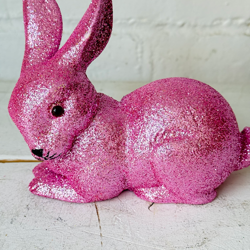 Ino Schaller Lying Glitter Bunny in Pink with Tail