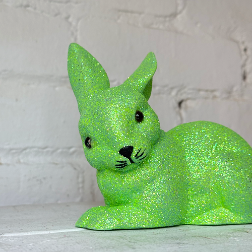 Ino Schaller Lying Glitter Bunny in Green with Tail