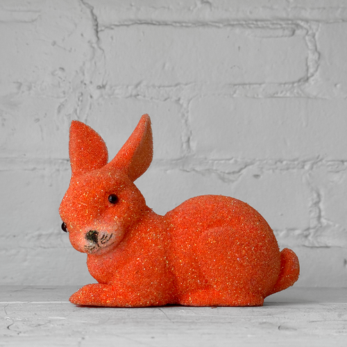 Ino Schaller Lying Beaded Glitter Bunny in Orange with Tail