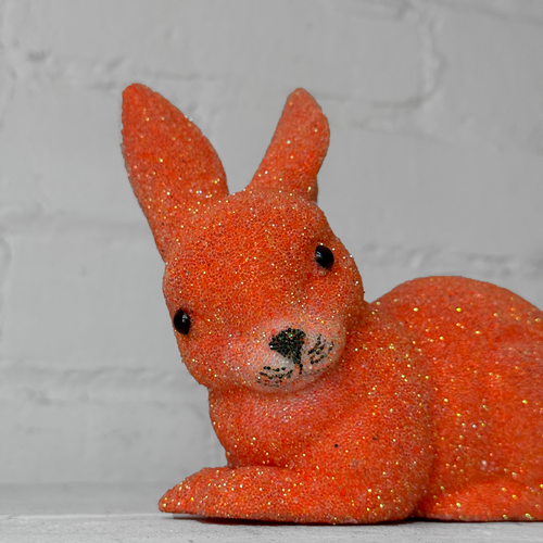 Ino Schaller Lying Beaded Glitter Bunny in Orange with Tail