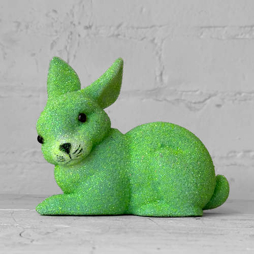 Ino Schaller Lying Beaded Glitter Bunny in Green with Tail