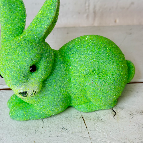 Ino Schaller Lying Beaded Glitter Bunny in Green with Tail