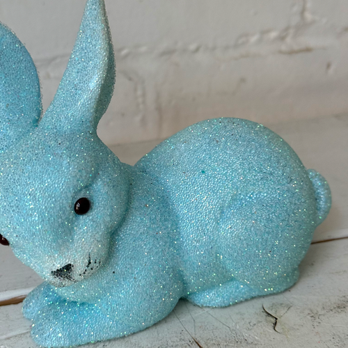 Ino Schaller Lying Beaded Glitter Bunny in Light Blue with Tail