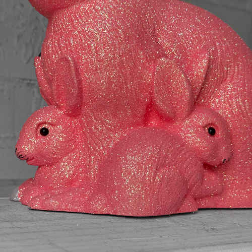 Ino Schaller Large Glitter Bunny Family in Pink