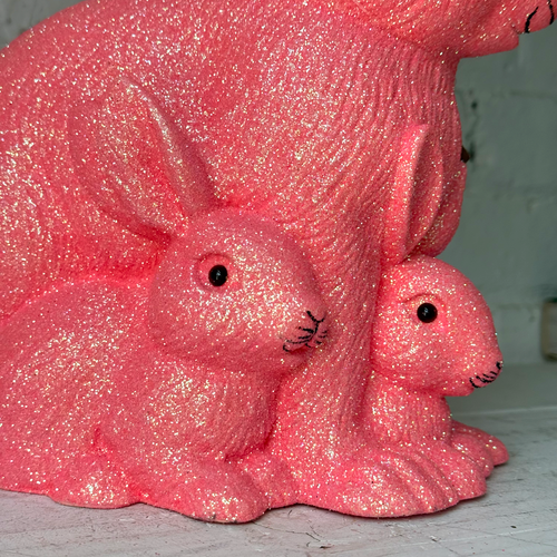 Ino Schaller Large Glitter Bunny Family in Pink