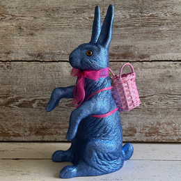 Ino Schaller Extra-Large Glitter Bunny with Bow and Basket in Navy