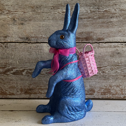 Ino Schaller Extra-Large Glitter Bunny with Bow and Basket in Navy
