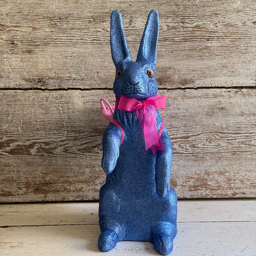 Ino Schaller Extra-Large Glitter Bunny with Bow and Basket in Navy