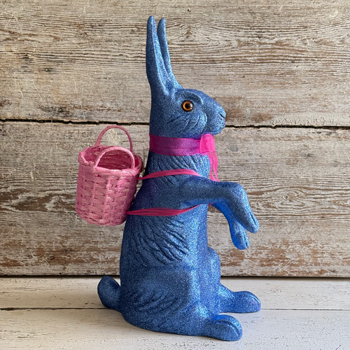 Ino Schaller Extra-Large Glitter Bunny with Bow and Basket in Navy