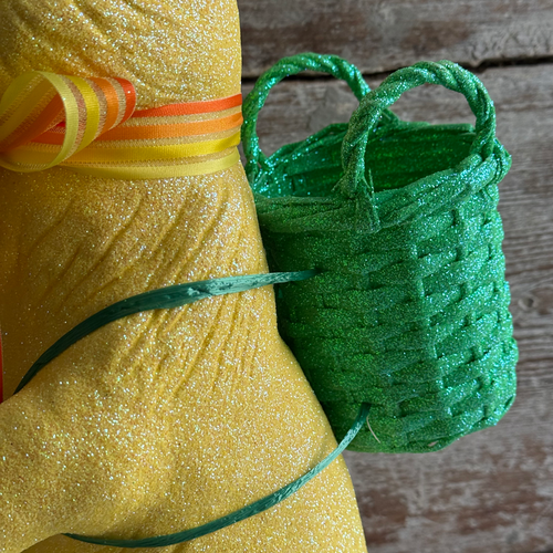 Ino Schaller Extra-Large Glitter Bunny with Bow and Basket in Yellow