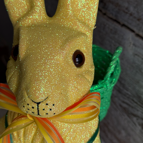 Ino Schaller Extra-Large Glitter Bunny with Bow and Basket in Yellow
